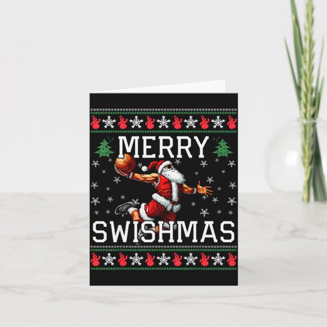 Tarjeta Merry Swishmas Ugly Funny Christmas Basketball Chr (Anverso)
