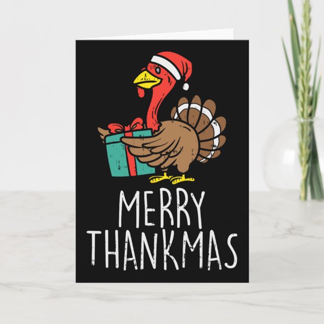 Tarjeta Merry Thankmas Santa Turkey Day Thanksgiving Chris (Anverso)