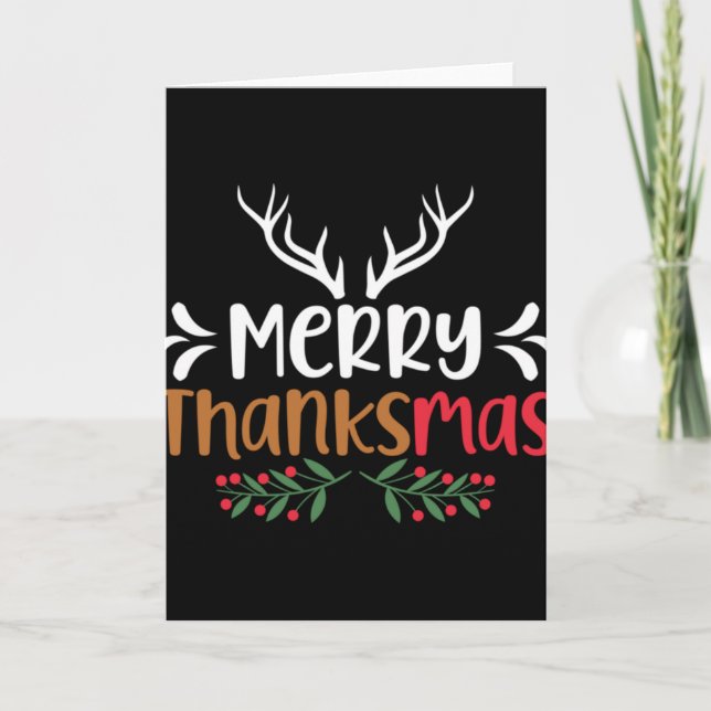 Tarjeta Merry Thanksmas Christmas Thanksgiving Turkey Sant (Anverso)