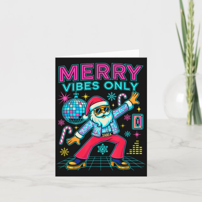 Tarjeta Merry Vibes Only Santa Christmas Disco Retro 70s 8 (Anverso)