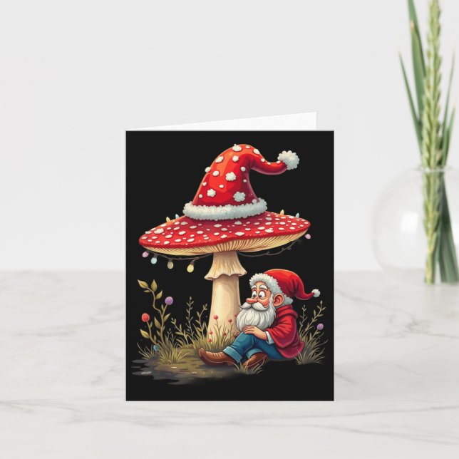 Tarjeta Merry Vintage Christmas Gnome Mushroom Santa Claus (Anverso)