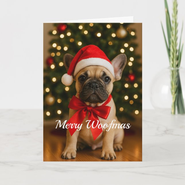 Tarjeta Merry Woofmas French Bulldog Christmas Card (Anverso)