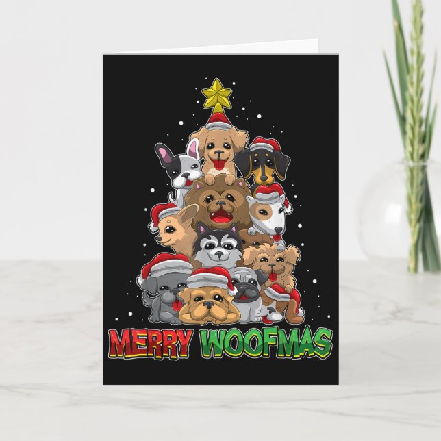 Tarjeta Merry Woofmas - Merry Christmas For Dog Lovers  (Anverso)