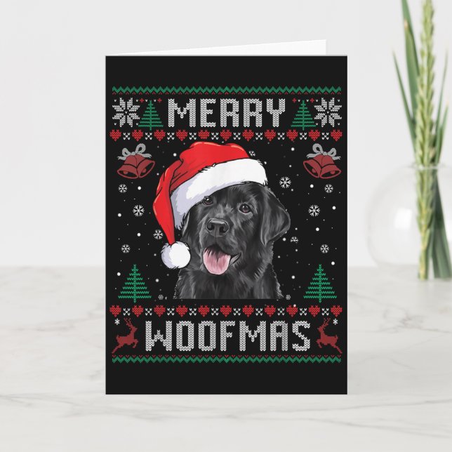Tarjeta Merry Woofmas Ugly Sweater Black Lab Labrador Chri (Anverso)