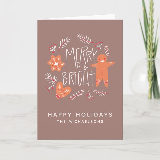 Tarjeta Merry y Bright | Felices fiestas (Anverso)