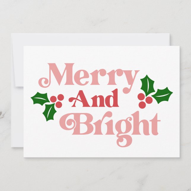 Tarjeta Merry y Bright - Tipografía clásica de vacaciones (Anverso)