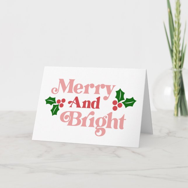 Tarjeta Merry y Bright - Tipografía clásica de vacaciones (Anverso)