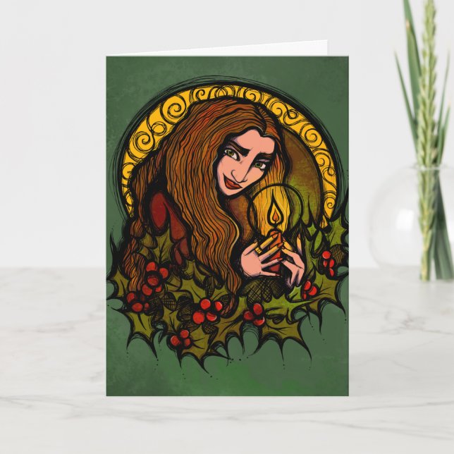 Tarjeta Merry Yule Witch (Anverso)