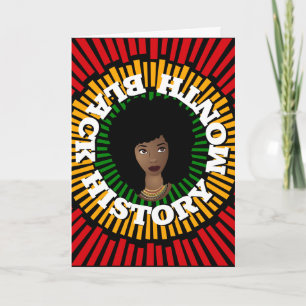 Tarjeta Mes de historia negra, rayas de sol, carta de muje