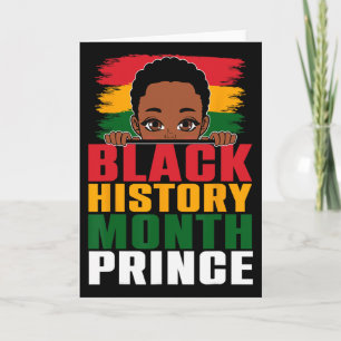Tarjeta Mes de la Historia Negra Príncipe Niño Afro con Po