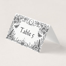Tarjeta Mesa de boda gótica botánica en negro y blanco