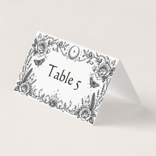 Tarjeta Mesa de boda gótica botánica en negro y blanco