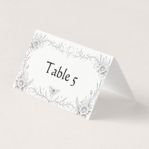 Tarjeta Mesa de boda gótica botánica en negro y blanco