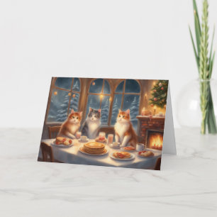 Tarjeta Mesa de desayuno de Navidad de gato acogedor