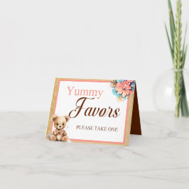 Tarjeta Mesa de favoritos de Boho Pink Bear Baby Shower Yu