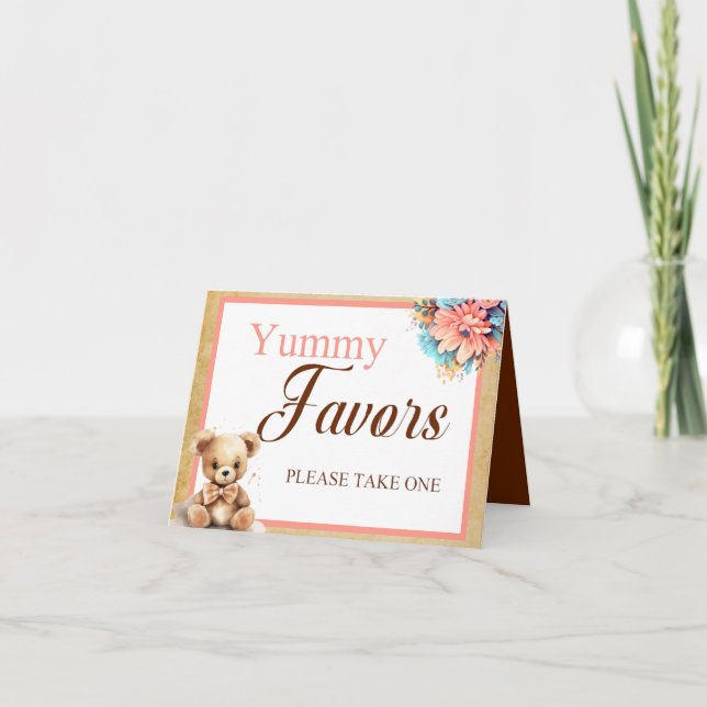 Tarjeta Mesa de favoritos de Boho Pink Bear Baby Shower Yu (Anverso)