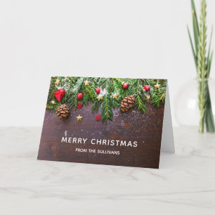 Tarjeta Mesa de Navidad Rústica con Pino y Nieve Navidad