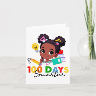Tarjeta Messy Bun 100 días más inteligente Chica africana 
