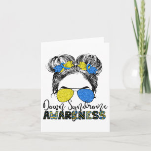 Tarjeta Messy Bun Hair Down Síndrome Awareness Chica Kid