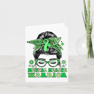 Tarjeta Messy Bun Leopard Green Ribbon Mental Health Warri