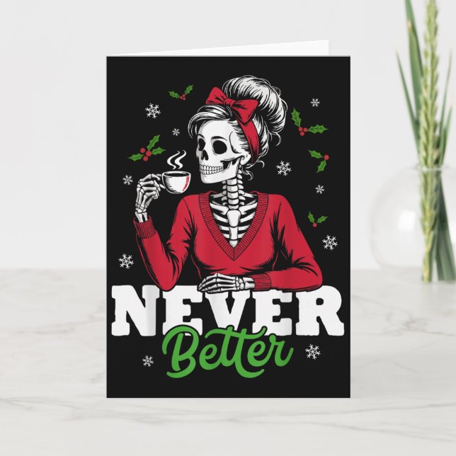 Tarjeta Messy Bun Skeleton Santa Coffee Xmas Funny Women S (Anverso)