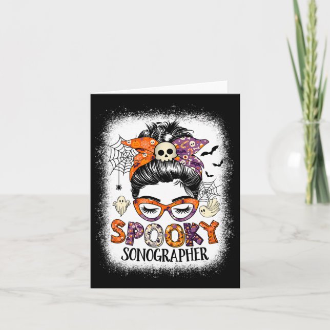 Tarjeta Messy Bun Spooky Sonographer Fun disfraz de Hallow (Anverso)