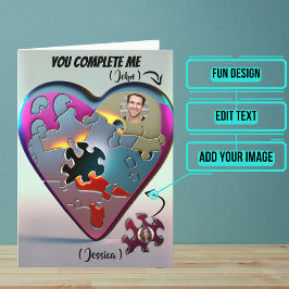 Tarjeta Metallic Me Completas Puzzle Heart Birthday