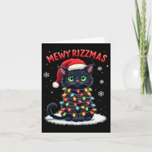 Tarjeta Mewy Rizzmas Gracioso Santa Cat masticando Chiste