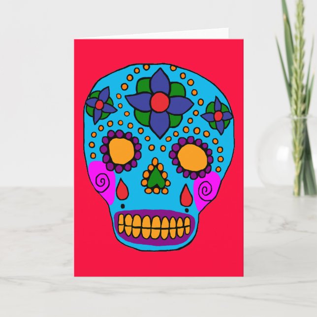 Tarjeta Mexican Folk Art Sugar Skull (Anverso)
