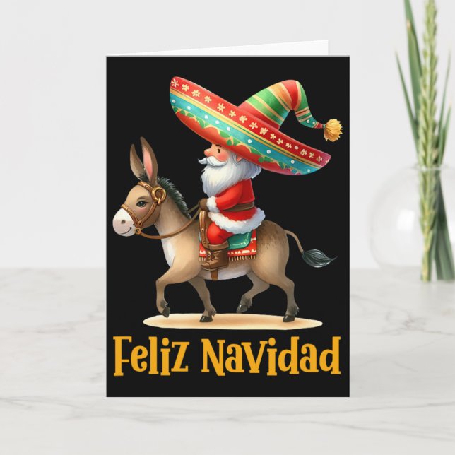 Tarjeta Mexican Santa Riding Donkey Christmas Navidad Mexi (Anverso)