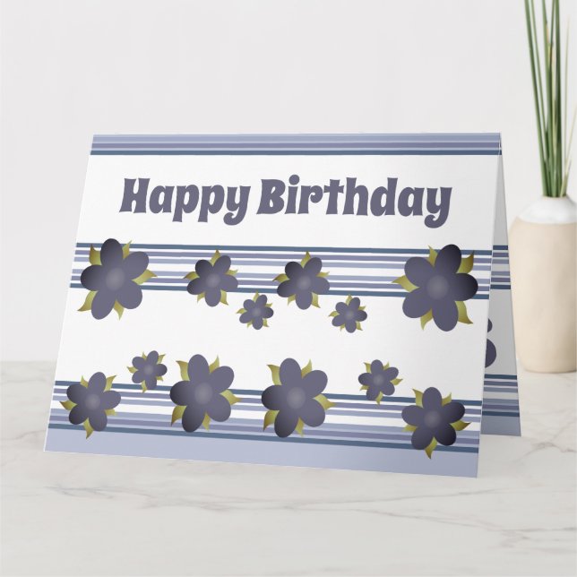 Tarjeta Mezcla De Rayas Y Floral Azul (Anverso)