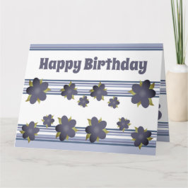 Tarjeta Mezcla De Rayas Y Floral Azul