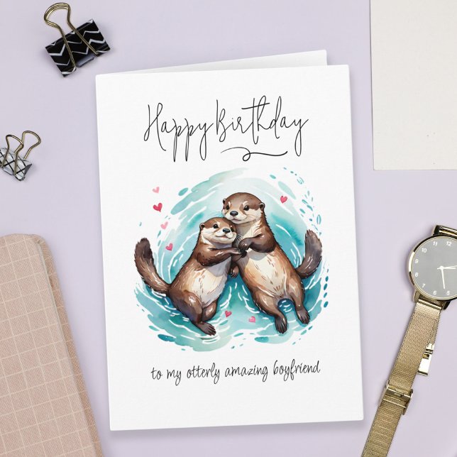 Tarjeta Mi absolutamente asombroso novio Otter Pun Cumplea (My Otterly Amazing Boyfriend Otter Pun Birthday Card)