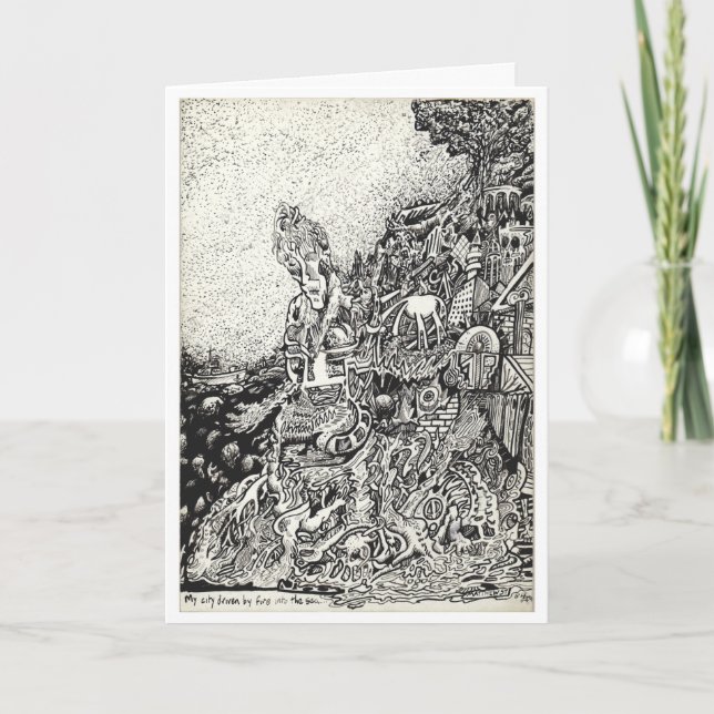 Tarjeta Mi ciudad impulsada por el fuego en el mar... (Anverso)