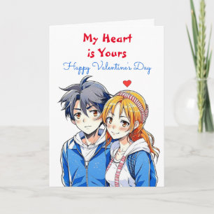 Tarjeta Mi corazón es tuyo   Anime Feliz Día de San Valent