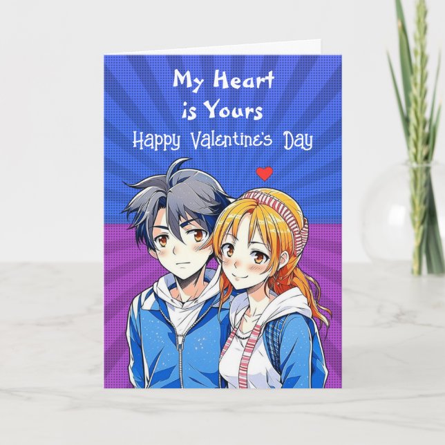 Tarjeta Mi corazón es tuyo | Anime Happy Valentine Day (Anverso)