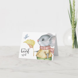 Tarjeta Mi corazón está lleno, ratón y mariposa