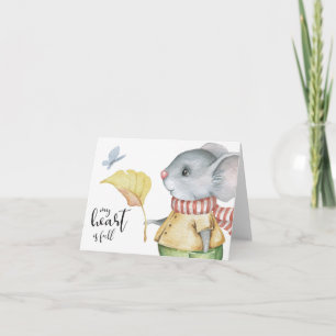 Tarjeta Mi corazón está lleno, ratón y mariposa