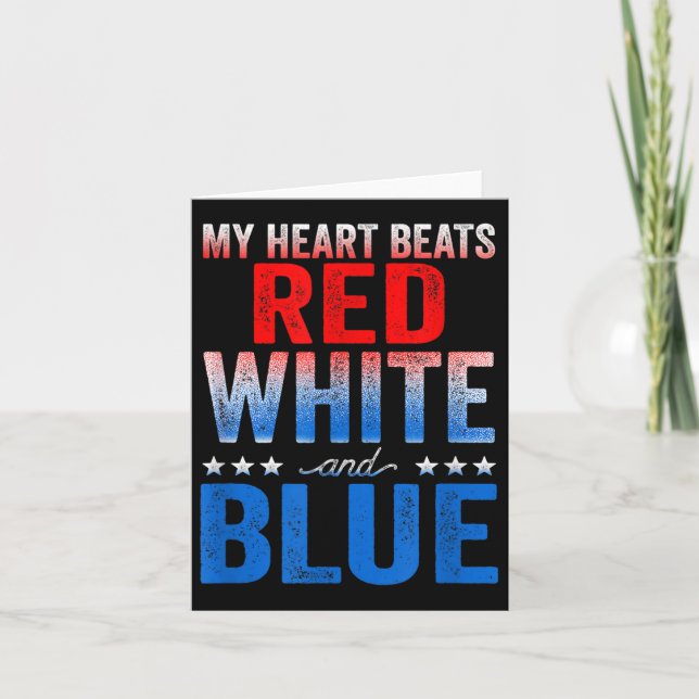 Tarjeta Mi corazón late rojo blanco y azul bandera america (Anverso)