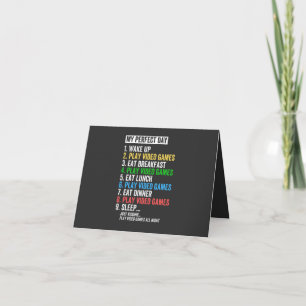 Tarjeta Mi día perfecto, despierta, juega videojuegos,