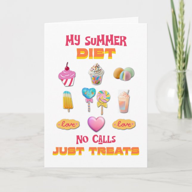 Tarjeta Mi dieta de verano sin llamadas solo golosinas (Anverso)