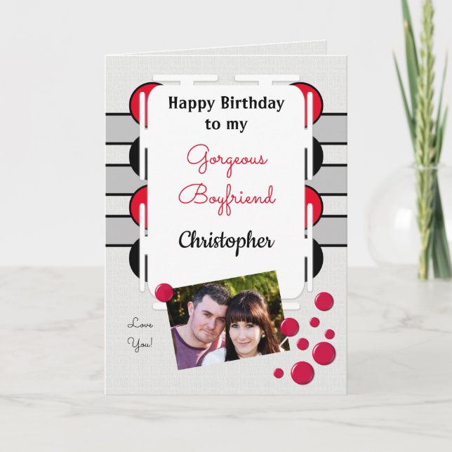 Tarjeta Mi espléndido cumpleaños de fotos rojas de Boyfrie (Anverso)