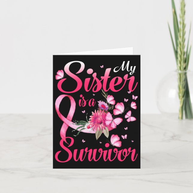 Tarjeta Mi Hermana Es Una Sobreviviente Mariposa De Cáncer (Anverso)