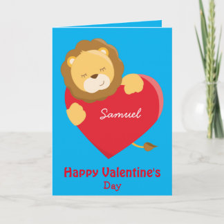 Tarjeta Mi hijo en el Día de San Valentín león adorable