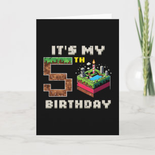 Tarjeta Mi juego de píxeles de cumpleaños número 5 Tarta V