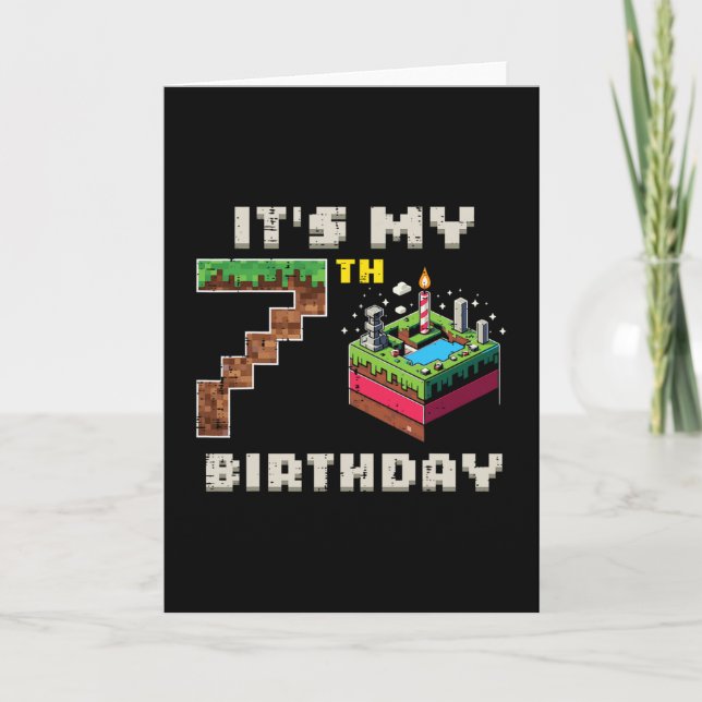 Tarjeta Mi juego de píxeles de cumpleaños número 7 con tar (Anverso)