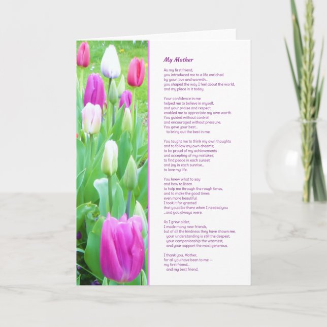 Tarjeta Mi madre, mi mejor amigo (Anverso)