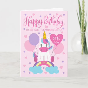 Tarjeta Mi Nieta Unicornio En El Arcoiris Primer Cumpleaño