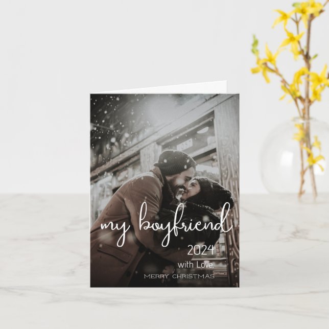 Tarjeta Mi novio, merry, navidad quiere la foto de Navidad (flor amarilla)