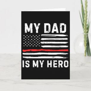 Tarjeta Mi papá es mi héroe bombero línea roja bandera ame